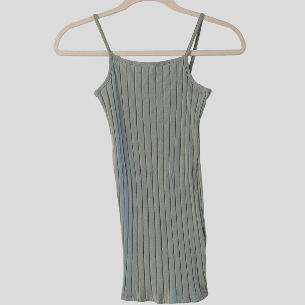 Shein Ribbed Mini Dress Sage Green Spaghetti Strap Bodycon XS